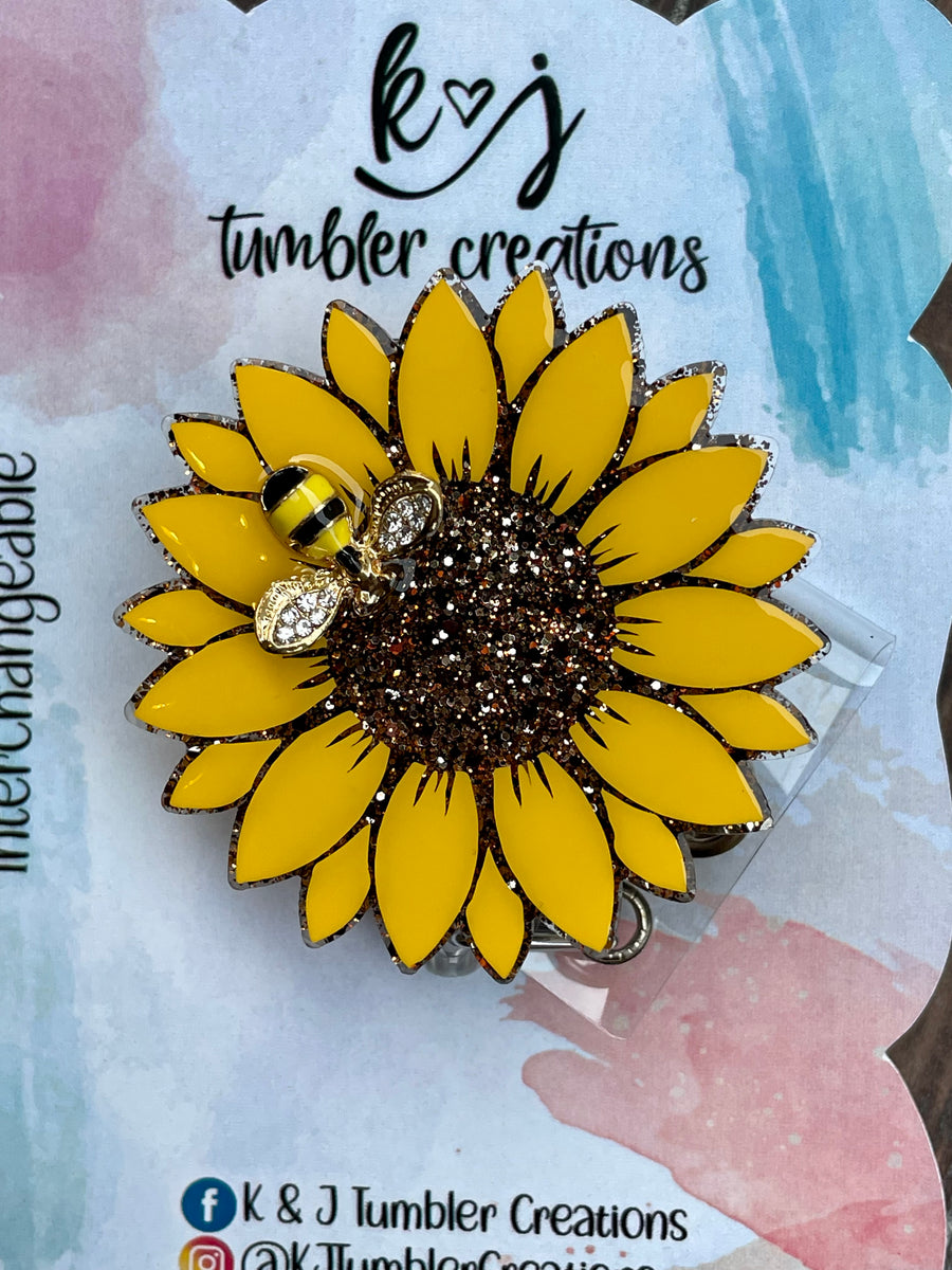 Cactus Sunflower Badge Reel Retractable Silicone Beads ID Card