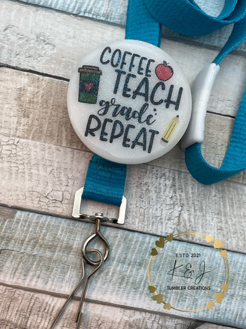 Coffee Teach Grade Repeat Lanyard