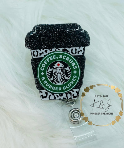 Leopard Print To Go Coffee, Scrubs, Rubber Gloves Badge Reel