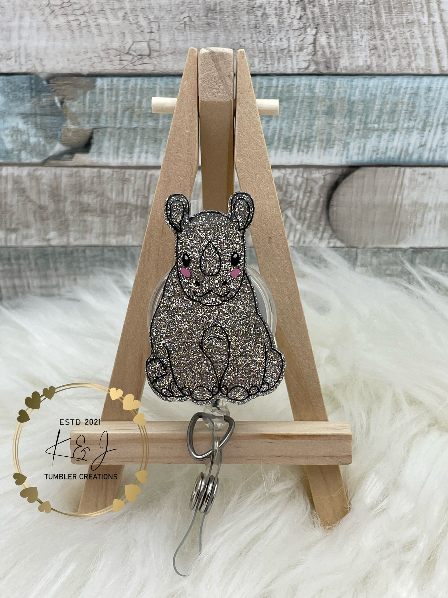 Sitting Rhino Badge Reel